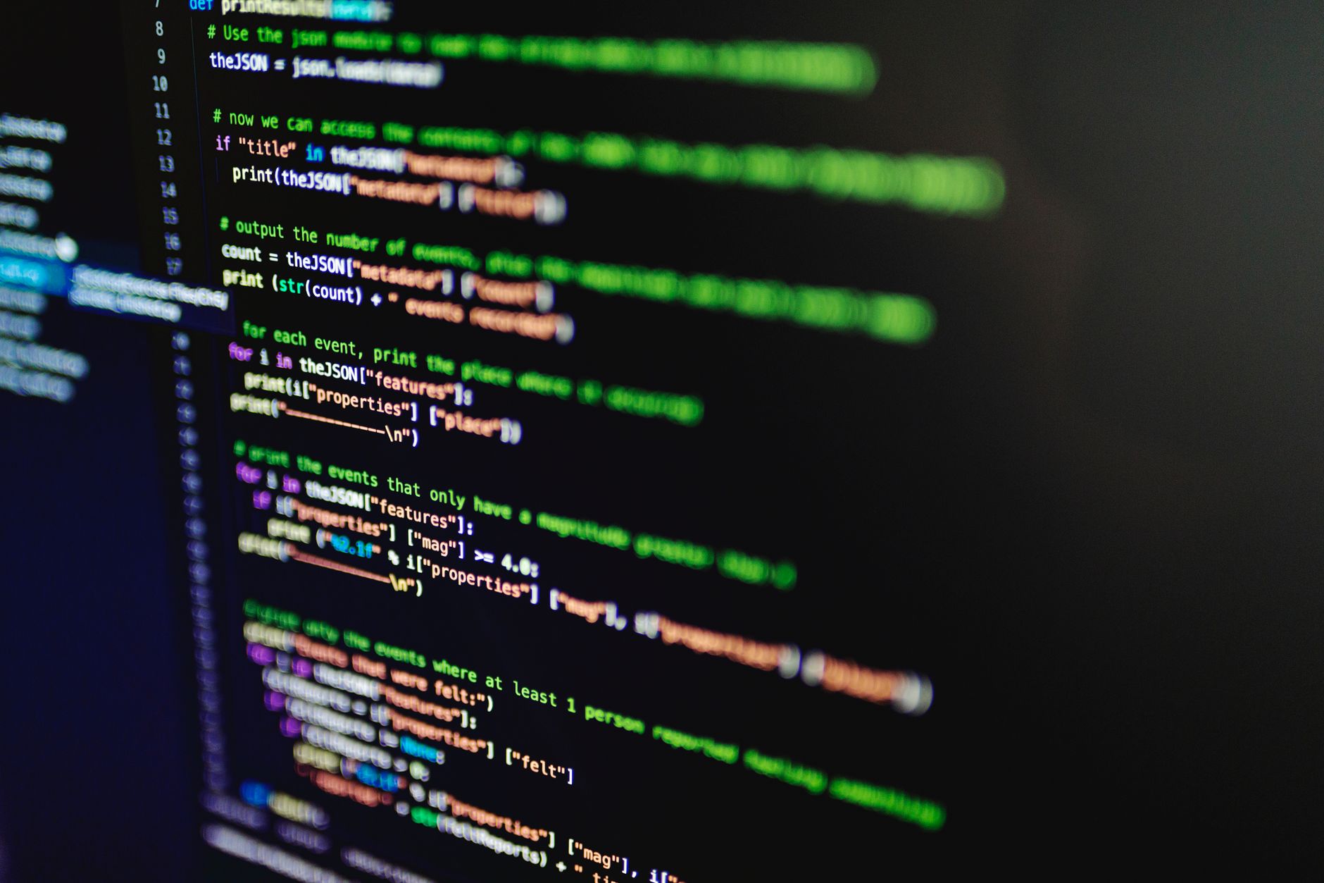 Colorful programming code displayed on a computer screen